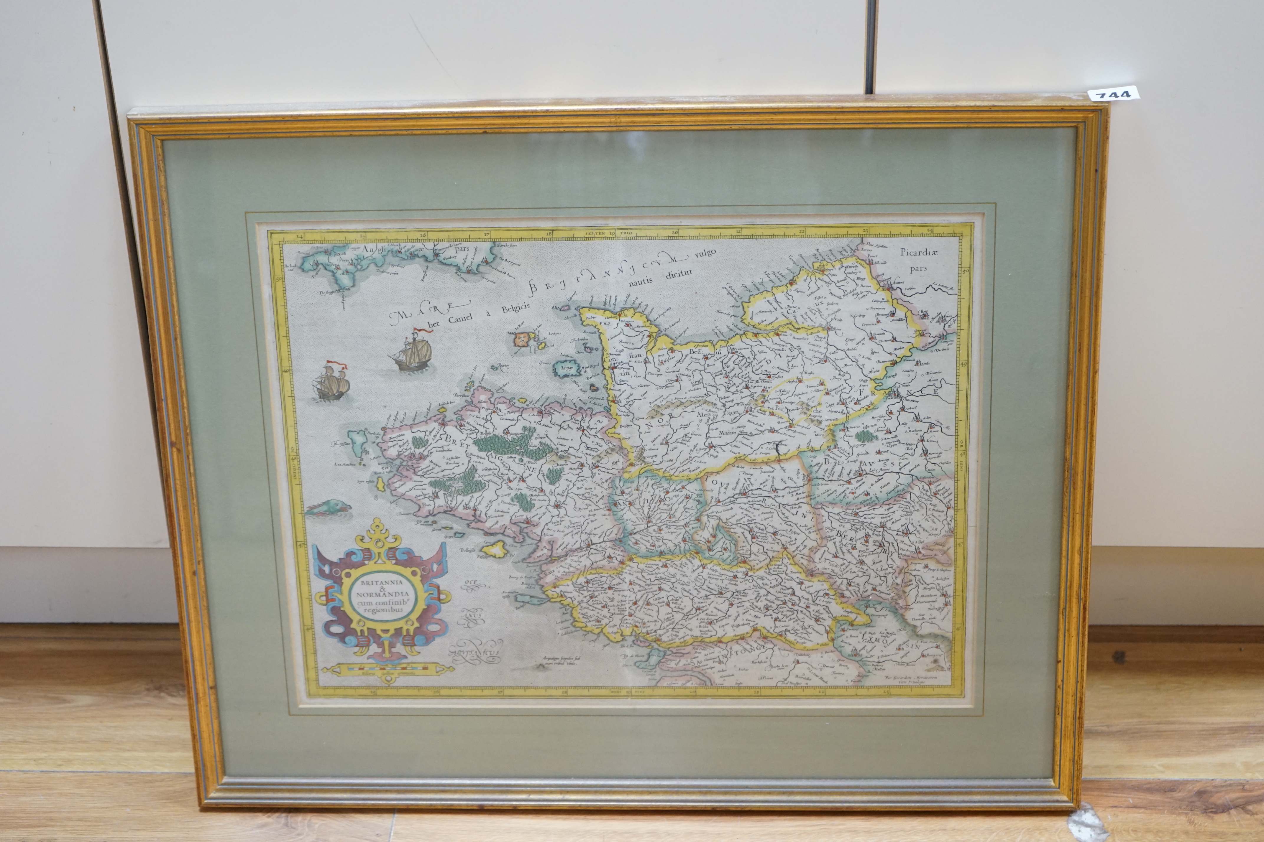 After Gerard Mercator (1512-1594) BRITTANY AND NORMANDY from the Atlas Sive Cosmograph, hand-coloured engraved map of ‘’Britannia et Normandia cum conifib regionibus’’, 36 x 48cm